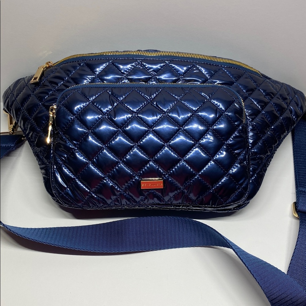 NWOT-G by Giuliana Quilted Blue Crossbody Sling Bag/Bum Bag-Metallic Indigo